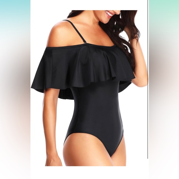 Tempt Me Women's One Piece Swimsuit Vintage Off Shoulder Ruffled swimsuit Large - Picture 4 of 10